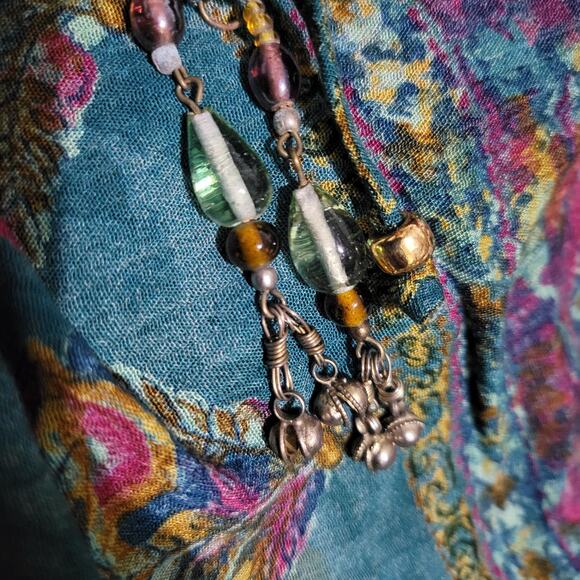 Vintage Carole Little Pant Suit Matching Set Green Teal Tassel Boxy Petite Small - Picture 11 of 16